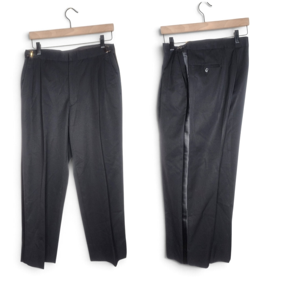Vintage Simco Pleated Wool Tuxedo Pants in Black Size 32x26.5